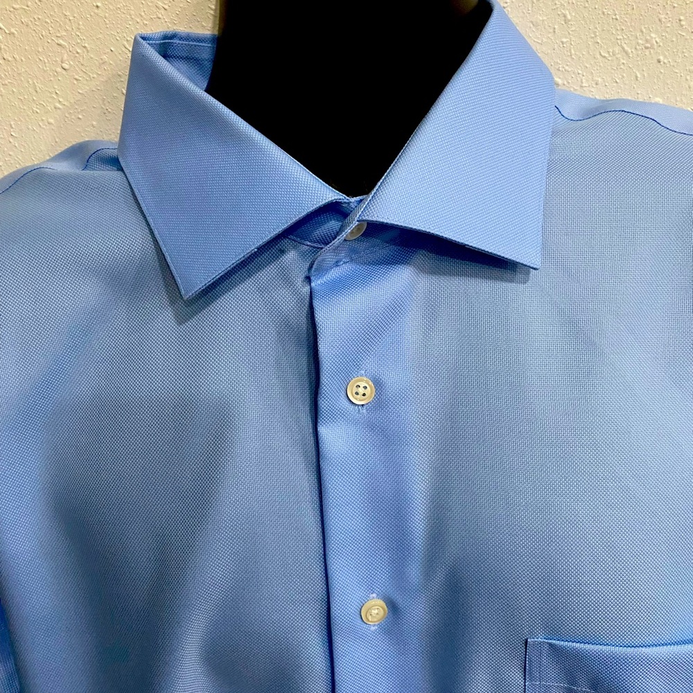 Ponto Uomo color solid blue shirt size 17.5  34/35 excellent cond. Formal were